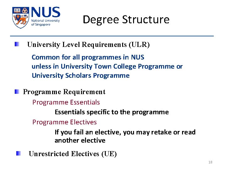 Degree Structure University Level Requirements (ULR) Common for all programmes in NUS unless in
