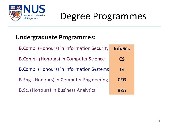 Degree Programmes Undergraduate Programmes: B. Comp. (Honours) in Information Security Info. Sec B. Comp.