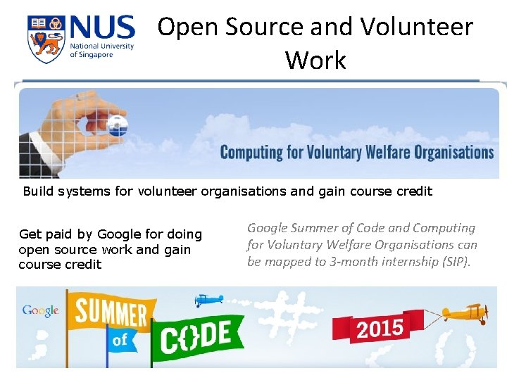 Open Source and Volunteer Work Build systems for volunteer organisations and gain course credit