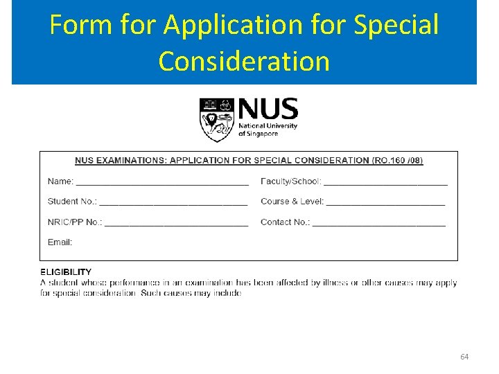 Form for Application for Special Consideration 64 