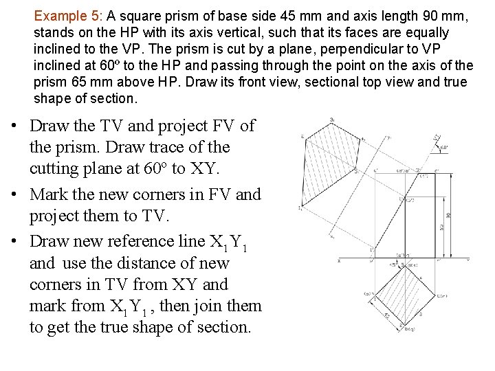Example 5: A square prism of base side 45 mm and axis length 90 Example 5: A square prism of base side 45 mm and axis length 90