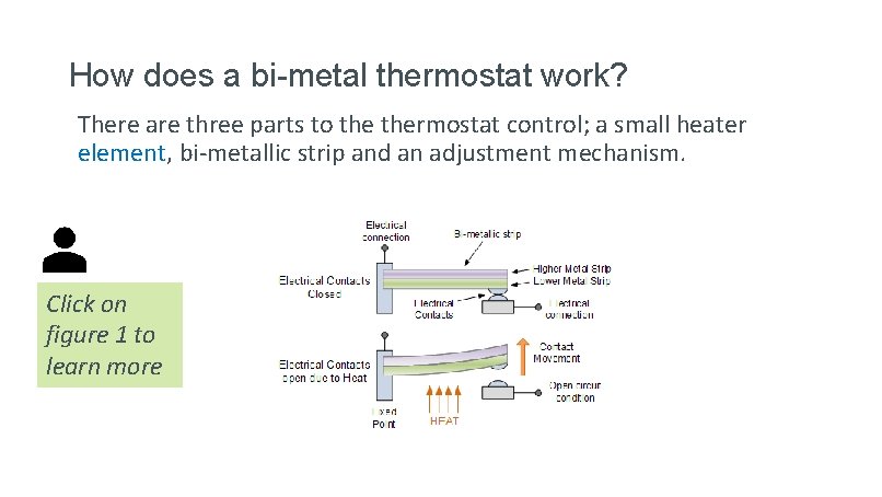 How does a bi-metal thermostat work? There are three parts to thermostat control; a