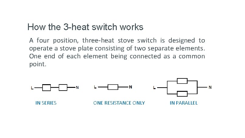 How the 3 -heat switch works A four position, three-heat stove switch is designed