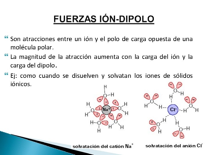  Son atracciones entre un ión y el polo de carga opuesta de una