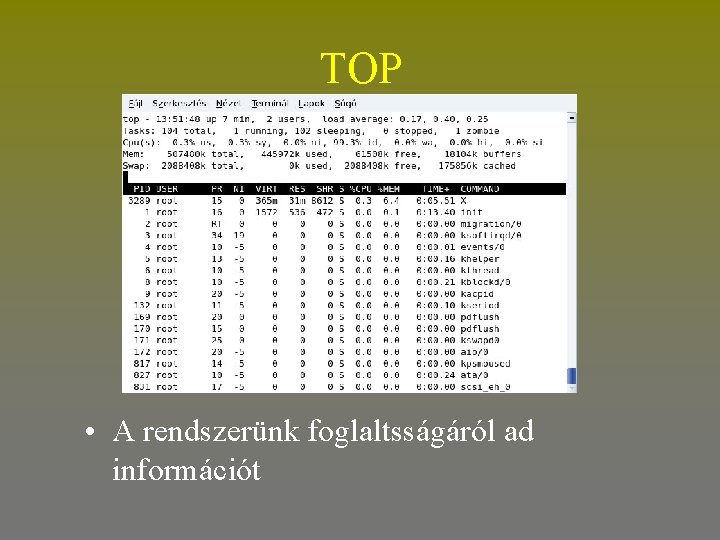 TOP • A rendszerünk foglaltsságáról ad információt 