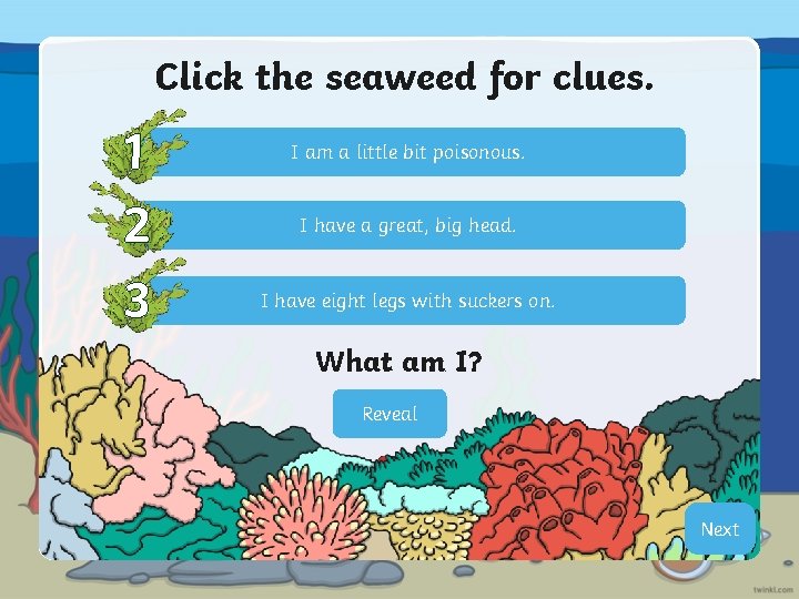 Click the seaweed for clues. 1 2 3 I am a little bit poisonous.