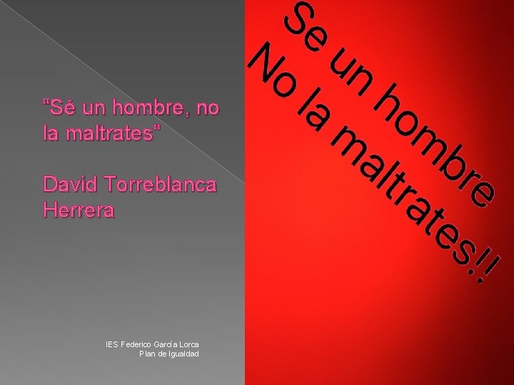 “Sé un hombre, no la maltrates” David Torreblanca Herrera IES Federico García Lorca Plan