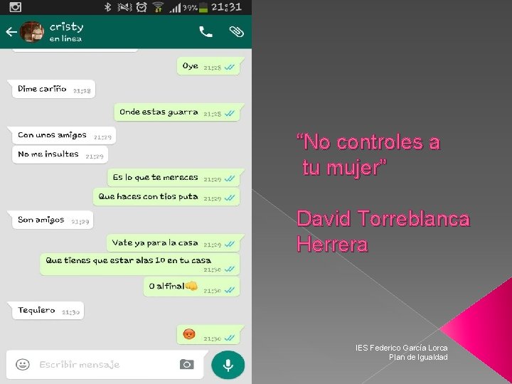 “No controles a tu mujer” David Torreblanca Herrera IES Federico García Lorca Plan de