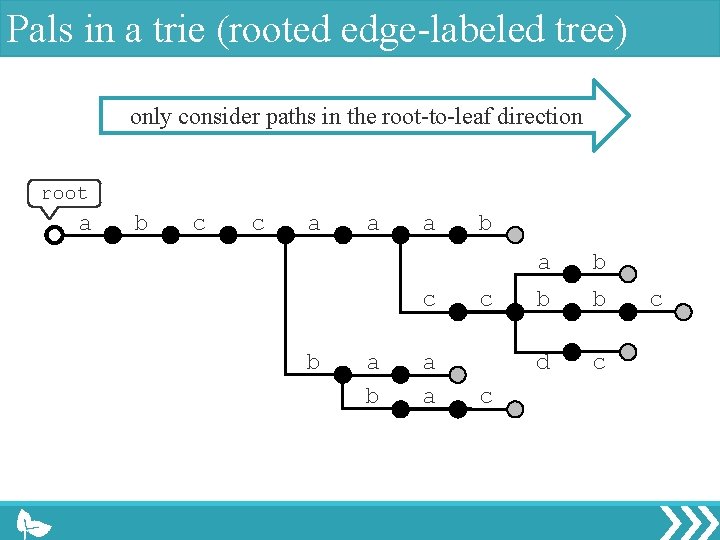 Pals in a trie (rooted edge-labeled tree) only consider paths in the root-to-leaf direction