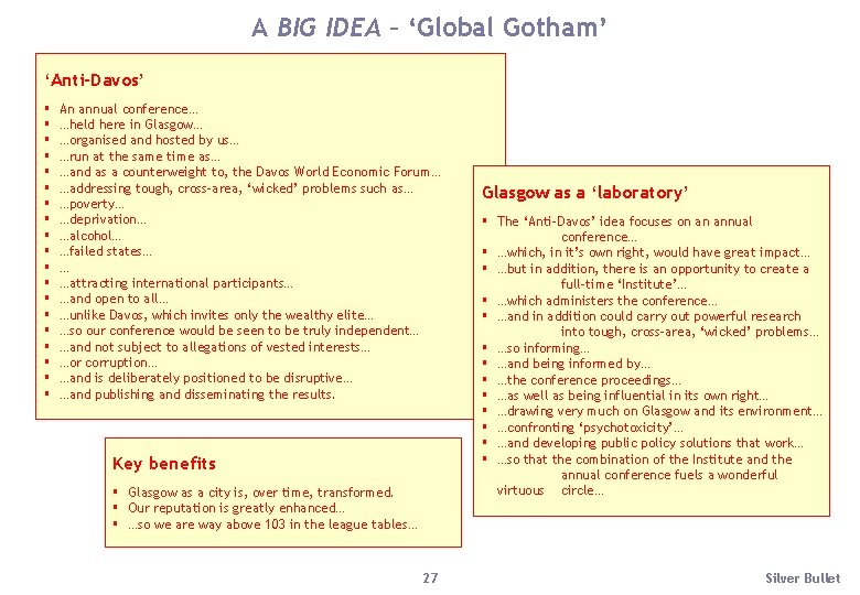 A BIG IDEA – ‘Global Gotham’ ‘Anti-Davos’ § § § § § An annual