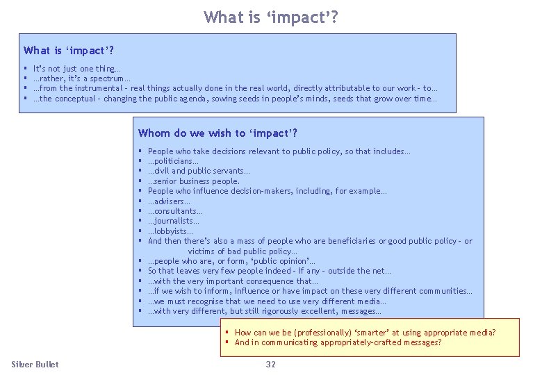 What is ‘impact’? § § It’s not just one thing… …rather, it’s a spectrum…