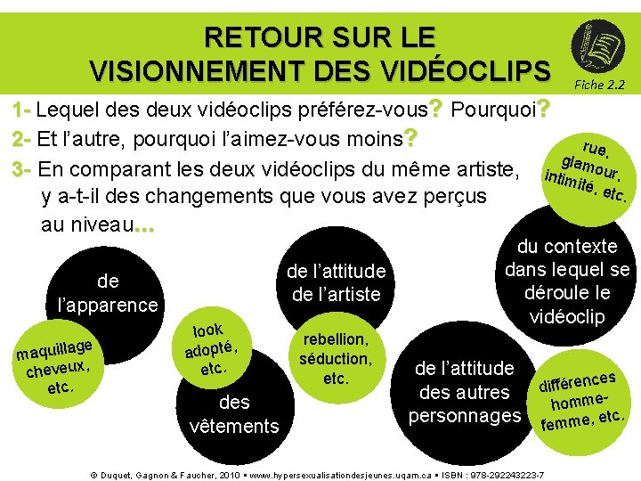 RETOUR SUR LE VISIONNEMENT DES VIDÉOCLIPS Fiche 2. 2 1 - Lequel des deux RETOUR SUR LE VISIONNEMENT DES VIDÉOCLIPS Fiche 2. 2 1 - Lequel des deux