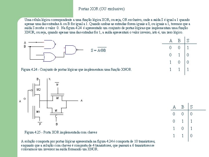 Portas XOR (OU exclusivo) Uma célula lógica correspondente a uma função lógica XOR, ou Portas XOR (OU exclusivo) Uma célula lógica correspondente a uma função lógica XOR, ou