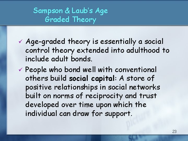 Sampson & Laub’s Age Graded Theory ü ü Age-graded theory is essentially a social