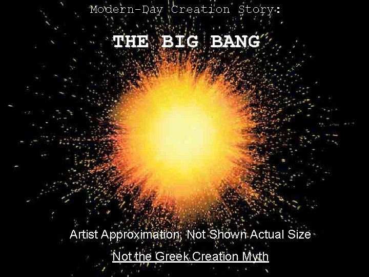 Modern-Day Creation Story: THE BIG BANG Artist Approximation; Not Shown Actual Size Not the Modern-Day Creation Story: THE BIG BANG Artist Approximation; Not Shown Actual Size Not the