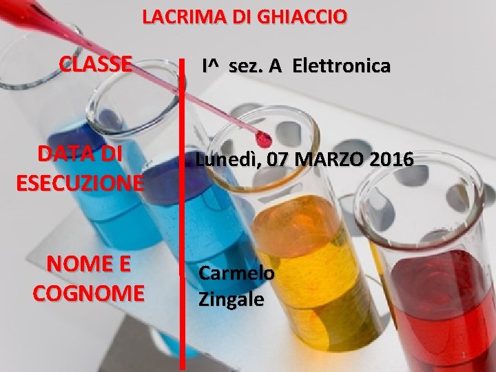 LACRIMA DI GHIACCIO CLASSE DATA DI ESECUZIONE NOME E COGNOME I^ sez. A Elettronica
