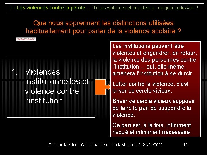 I - Les violences contre la parole… 1) Les violences et la violence :