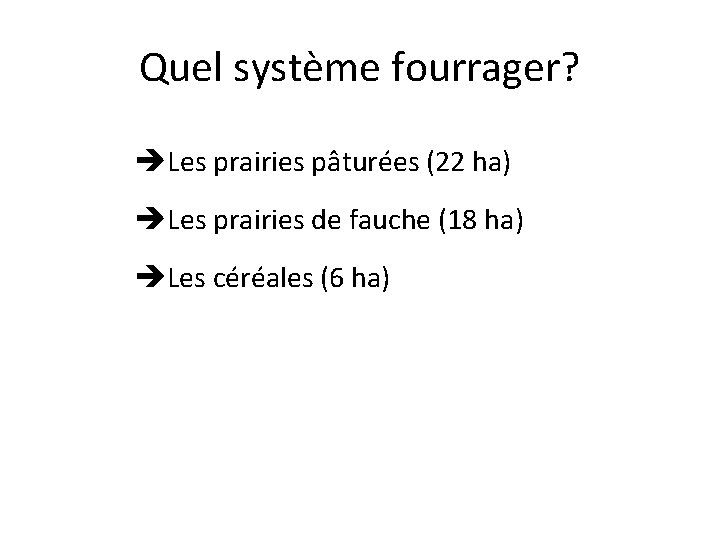 Quel système fourrager? Les prairies pâturées (22 ha) Les prairies de fauche (18 ha)