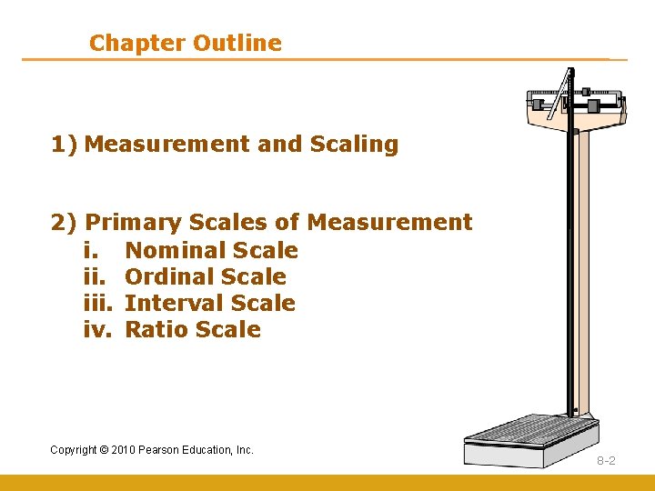 Chapter Outline 1) Measurement and Scaling 2) Primary Scales of Measurement i. Nominal Scale