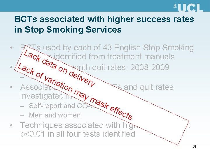 BCTs associated with higher success rates in Stop Smoking Services • BCTs used by BCTs associated with higher success rates in Stop Smoking Services • BCTs used by
