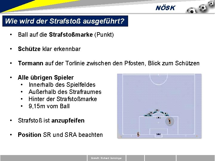 NÖSK Wie wird der Strafstoß ausgeführt? • Ball auf die Strafstoßmarke (Punkt) • Schütze