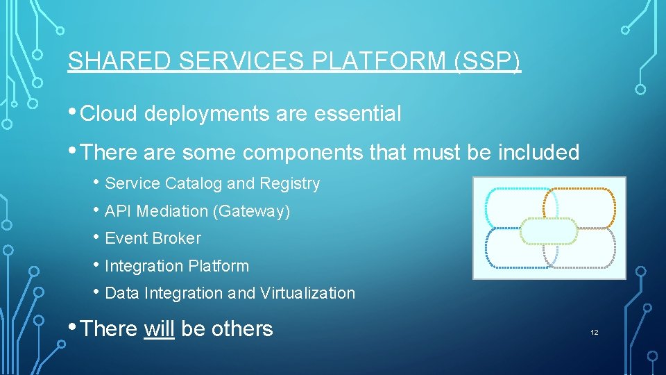 SHARED SERVICES PLATFORM (SSP) • Cloud deployments are essential • There are some components