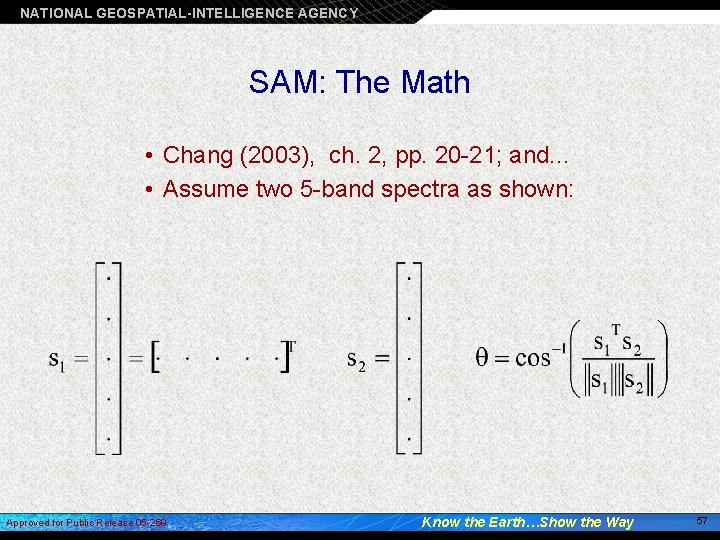 NATIONAL GEOSPATIAL-INTELLIGENCE AGENCY SAM: The Math • Chang (2003), ch. 2, pp. 20 -21;