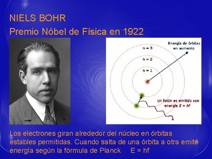 NIELS BOHR Premio Nóbel de Física en 1922 Los electrones giran alrededor del núcleo