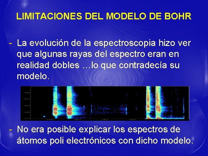LIMITACIONES DEL MODELO DE BOHR - La evolución de la espectroscopia hizo ver que