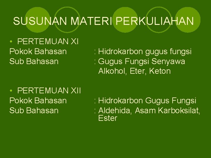 SUSUNAN MATERI PERKULIAHAN • PERTEMUAN XI Pokok Bahasan Sub Bahasan • PERTEMUAN XII Pokok