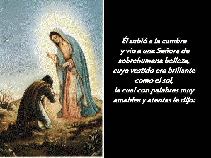 Él subió a la cumbre y vio a una Señora de sobrehumana belleza, cuyo