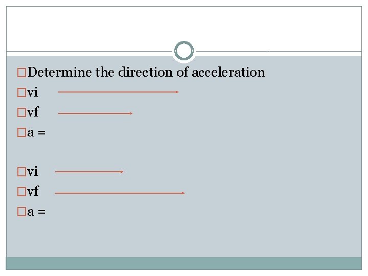 �Determine the direction of acceleration �vi �vf �a = 