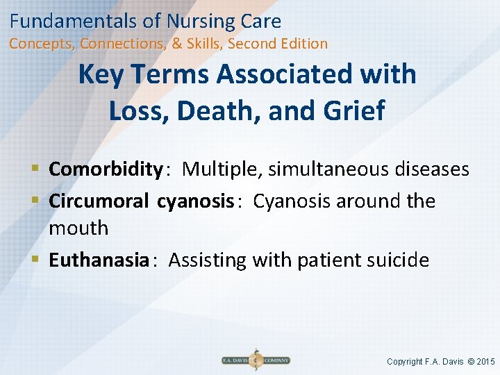 Fundamentals of Nursing Care Concepts, Connections, & Skills, Second Edition Key Terms Associated with