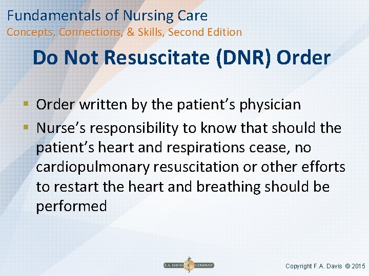 Fundamentals of Nursing Care Concepts, Connections, & Skills, Second Edition Do Not Resuscitate (DNR)