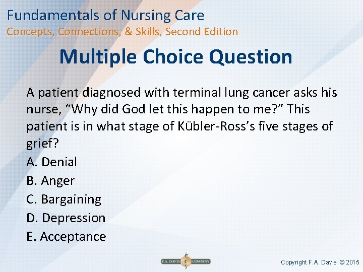 Fundamentals of Nursing Care Concepts, Connections, & Skills, Second Edition Multiple Choice Question A