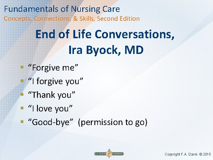 Fundamentals of Nursing Care Concepts, Connections, & Skills, Second Edition End of Life Conversations,
