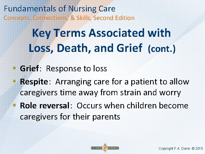 Fundamentals of Nursing Care Concepts, Connections, & Skills, Second Edition Key Terms Associated with