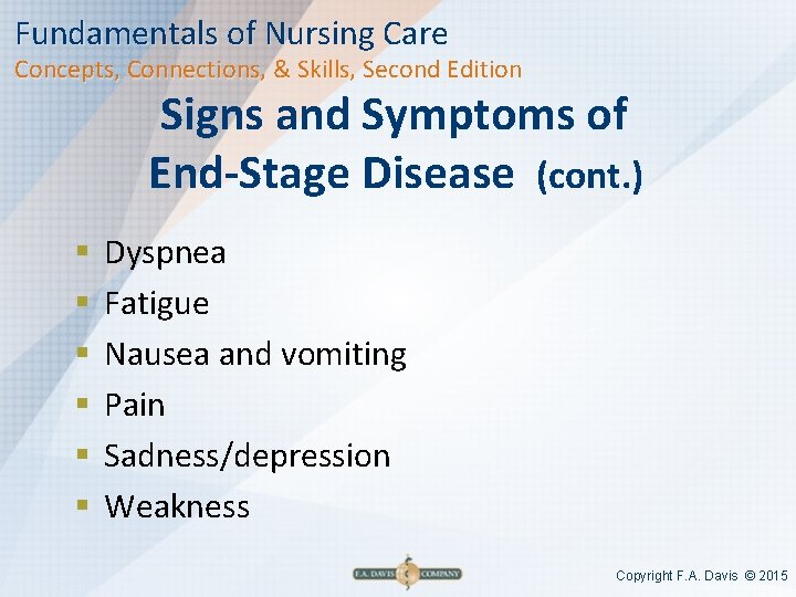 Fundamentals of Nursing Care Concepts, Connections, & Skills, Second Edition Signs and Symptoms of