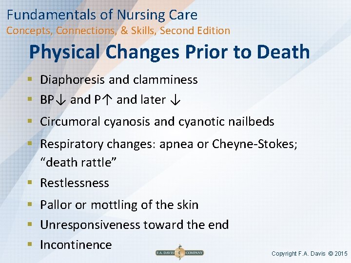 Fundamentals of Nursing Care Concepts, Connections, & Skills, Second Edition Physical Changes Prior to