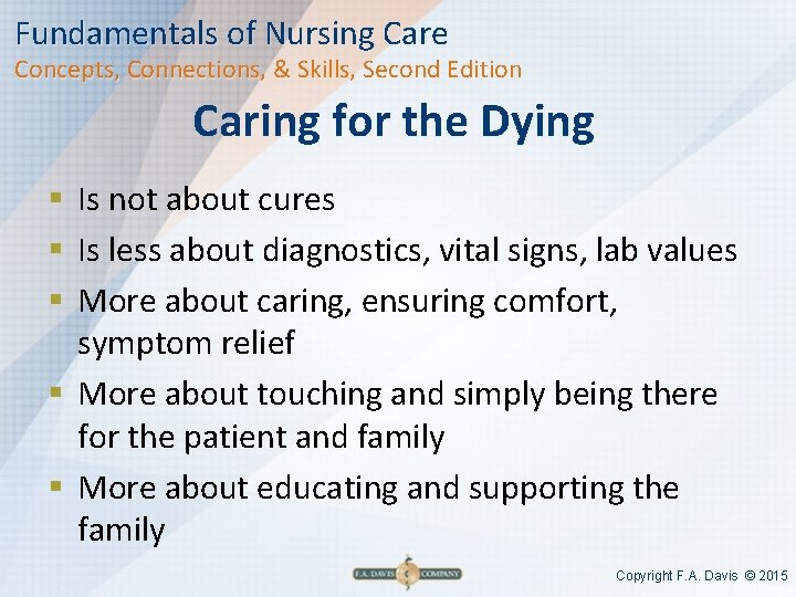 Fundamentals of Nursing Care Concepts, Connections, & Skills, Second Edition Caring for the Dying