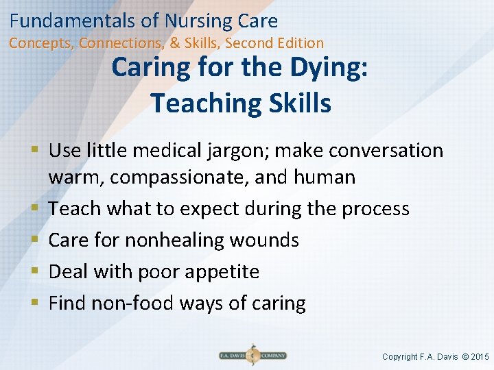 Fundamentals of Nursing Care Concepts, Connections, & Skills, Second Edition Caring for the Dying: