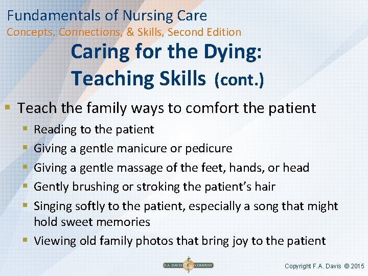 Fundamentals of Nursing Care Concepts, Connections, & Skills, Second Edition Caring for the Dying: