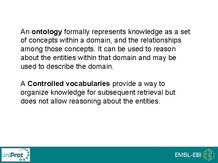 An ontology formally represents knowledge as a set of concepts within a domain, and An ontology formally represents knowledge as a set of concepts within a domain, and