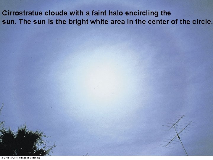 Cirrostratus clouds with a faint halo encircling the sun. The sun is the bright