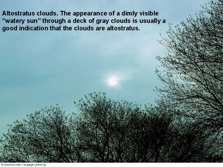 Altostratus clouds. The appearance of a dimly visible “watery sun” through a deck of