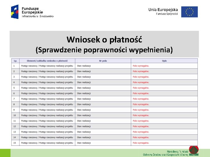 Wniosek o płatność (Sprawdzenie poprawności wypełnienia) Wniosek o płatność (Sprawdzenie poprawności wypełnienia)