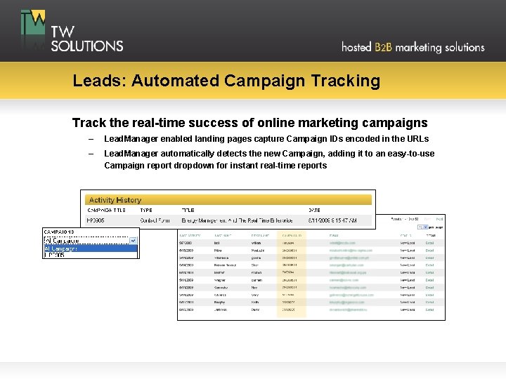 Leads: Automated Campaign Tracking Track the real-time success of online marketing campaigns – Lead.