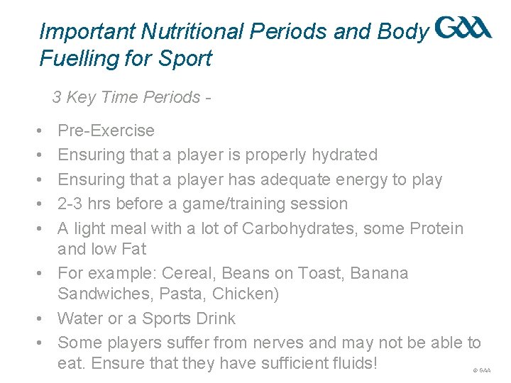 Important Nutritional Periods and Body Fuelling for Sport 3 Key Time Periods - •