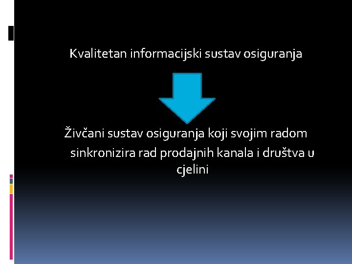 Kvalitetan informacijski sustav osiguranja Živčani sustav osiguranja koji svojim radom sinkronizira rad prodajnih kanala Kvalitetan informacijski sustav osiguranja Živčani sustav osiguranja koji svojim radom sinkronizira rad prodajnih kanala