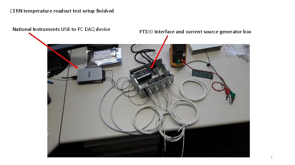 CERN temperature readout test setup finished National Instruments USB to PC DAQ device PT